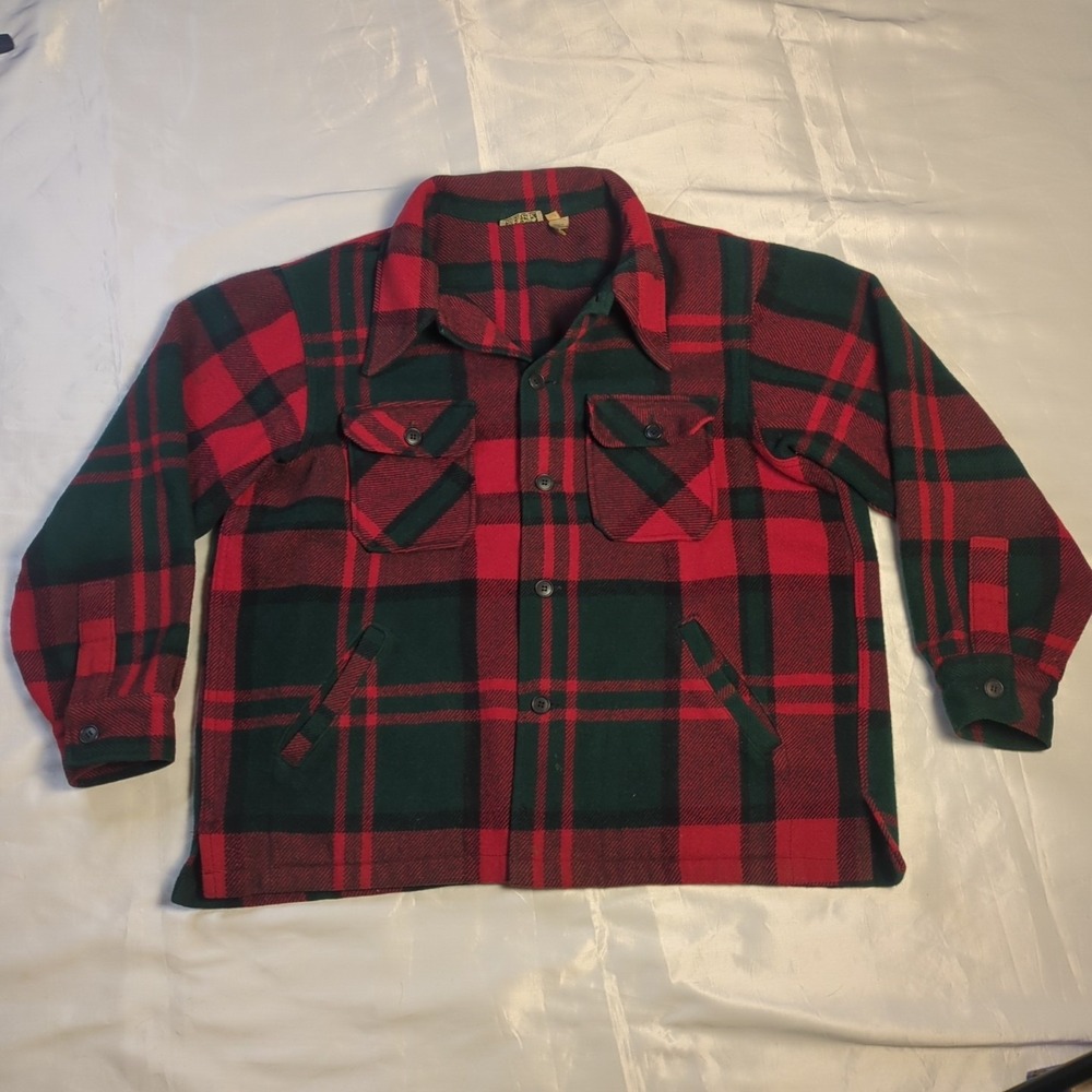 VTG 70s 80s LL BEAN XL Red Wool Blend Plaid Jacket Heavy Shacket Men Preppy